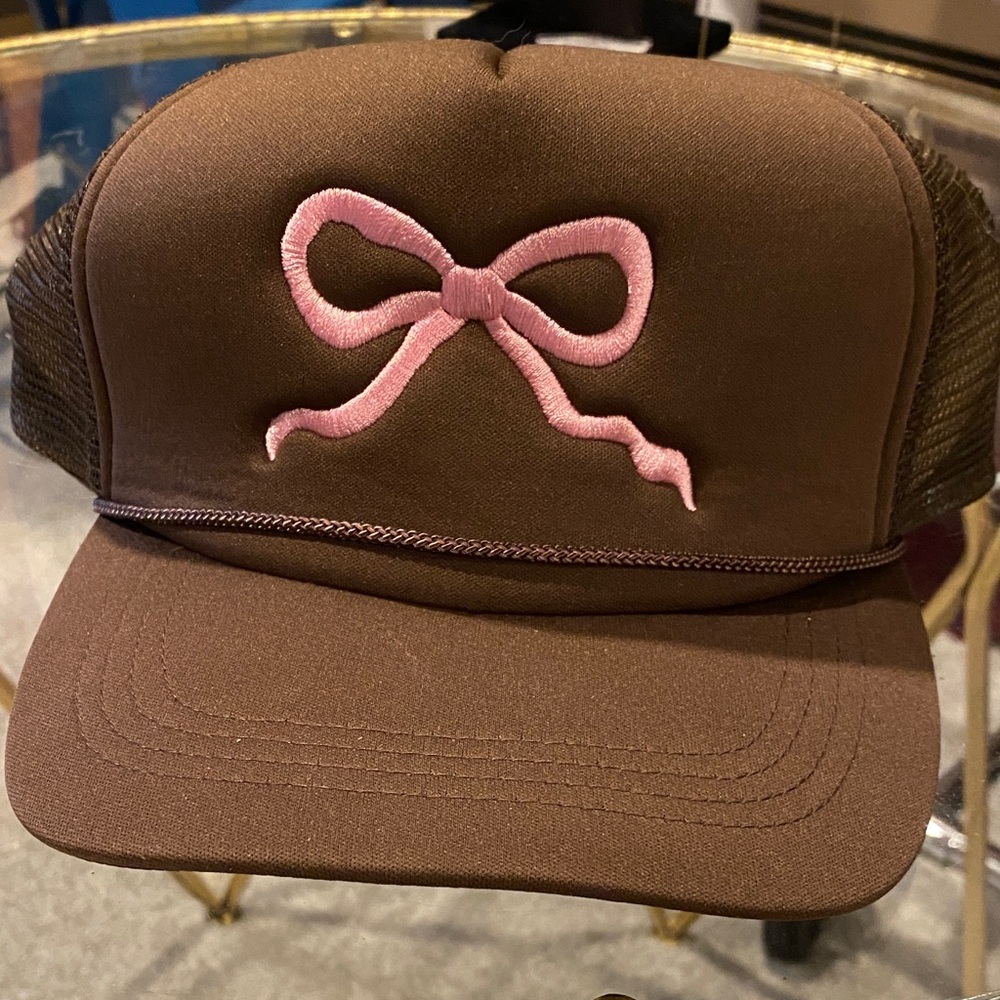 Pink Lily Brown Mesh Cap with Pink Embroidery
